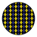 Yellow Black And Blue Argyle Print Round Floor Mat