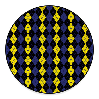 Yellow Black And Blue Argyle Print Round Floor Mat