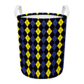 Yellow Black And Blue Argyle Print Round Laundry Basket