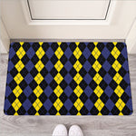 Yellow Black And Blue Argyle Print Rubber Doormat