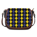 Yellow Black And Blue Argyle Print Saddle Bag