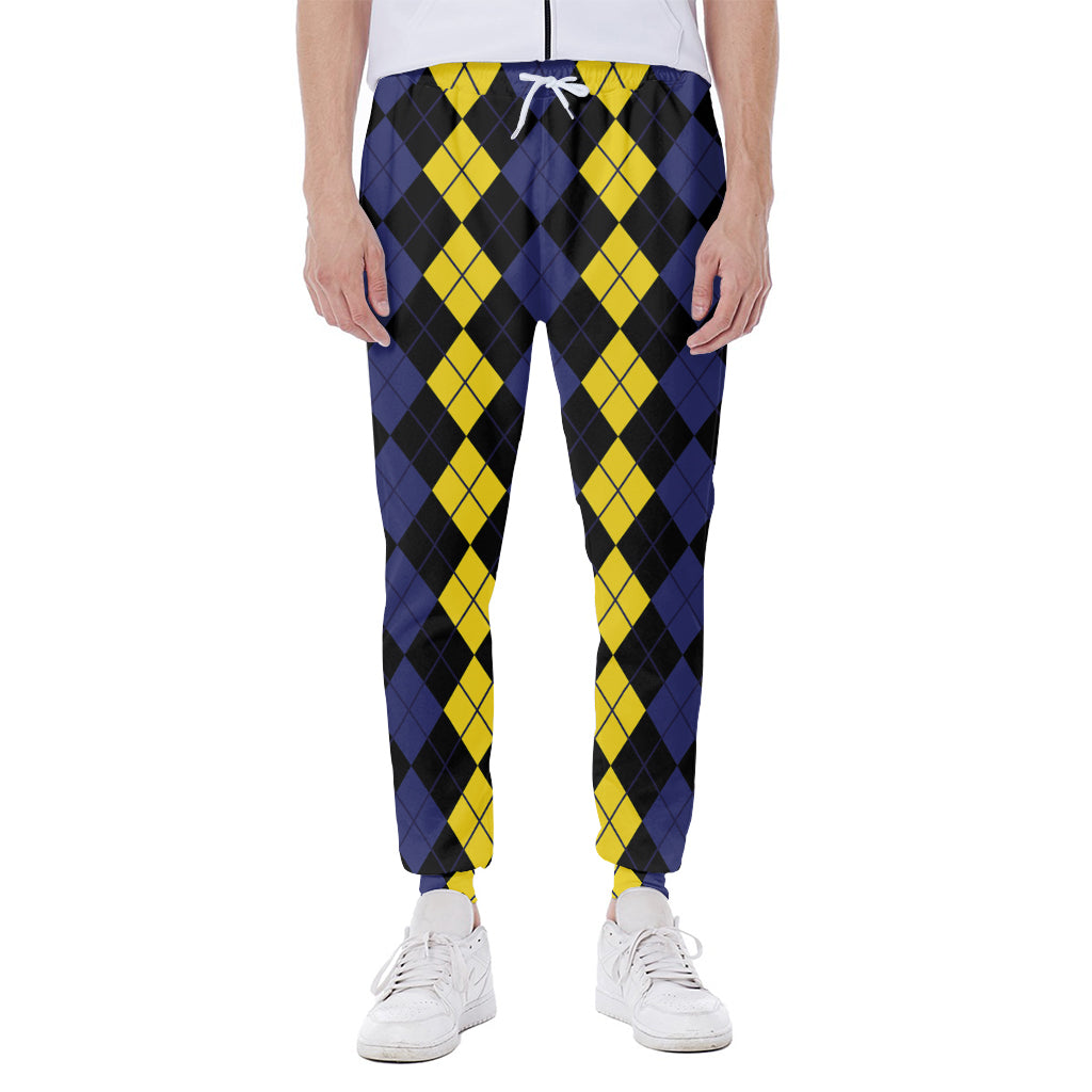 Yellow Black And Blue Argyle Print Scuba Joggers