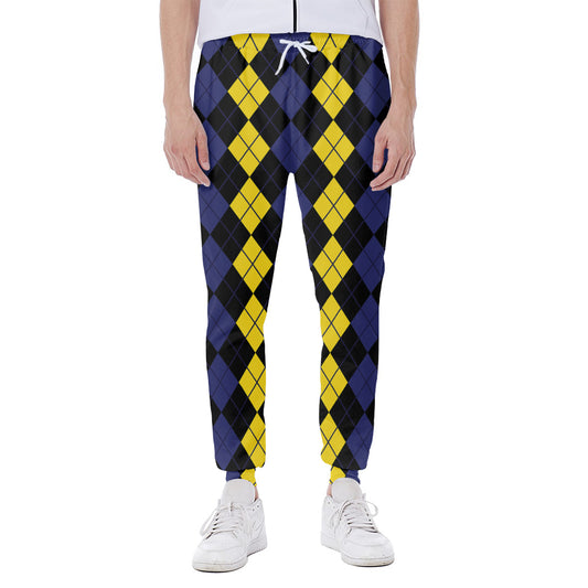 Yellow Black And Blue Argyle Print Scuba Joggers