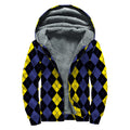 Yellow Black And Blue Argyle Print Sherpa Lined Zip Up Hoodie