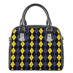 Yellow Black And Blue Argyle Print Shoulder Handbag