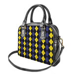 Yellow Black And Blue Argyle Print Shoulder Handbag