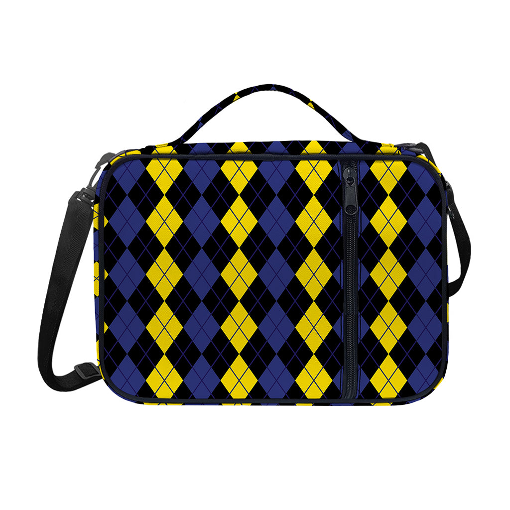 Yellow Black And Blue Argyle Print Shoulder Strap Bible Bag