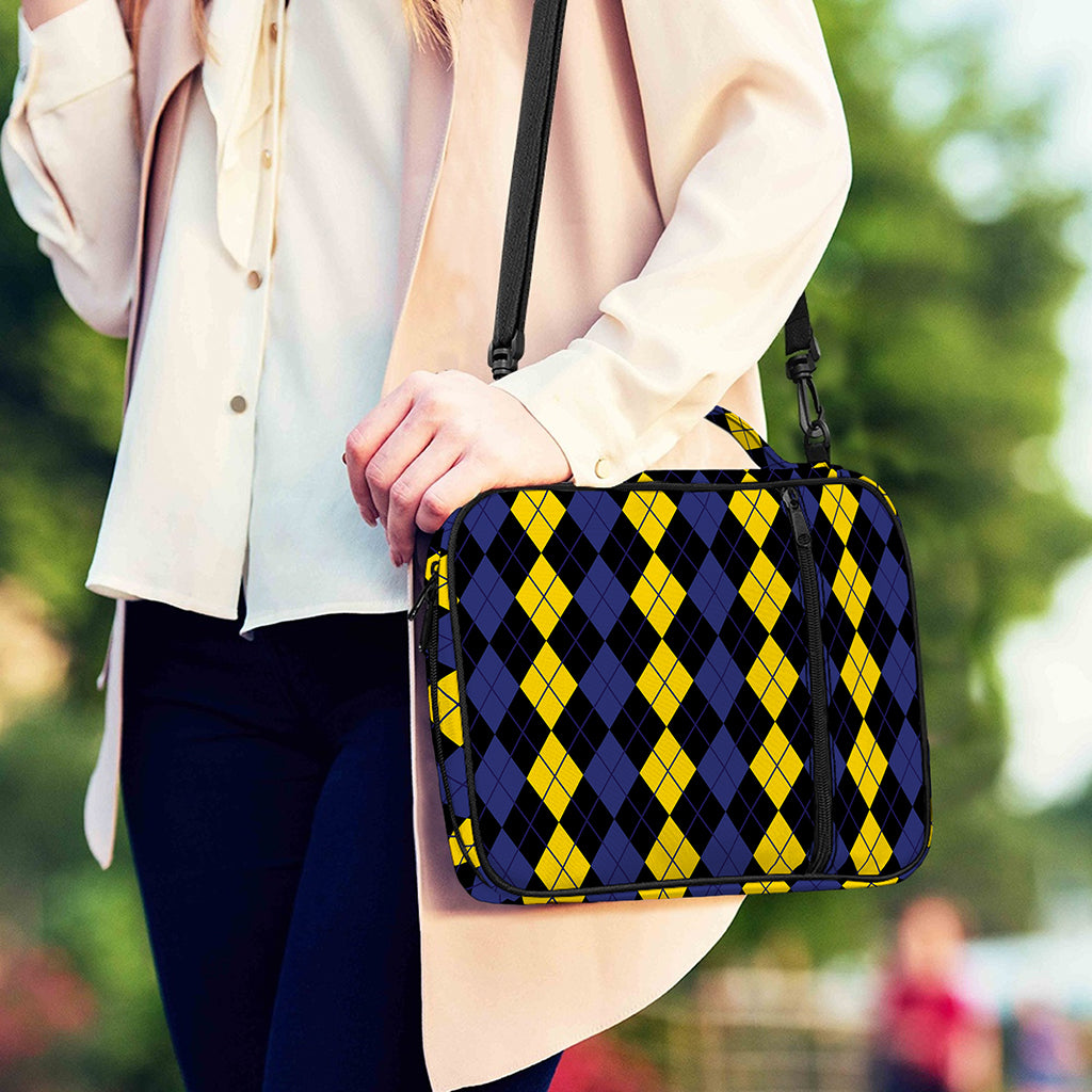 Yellow Black And Blue Argyle Print Shoulder Strap Bible Bag