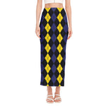 Yellow Black And Blue Argyle Print Side Slit Maxi Skirt