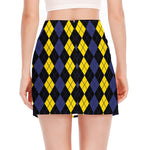 Yellow Black And Blue Argyle Print Side Slit Mini Skirt