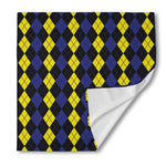 Yellow Black And Blue Argyle Print Silk Bandana