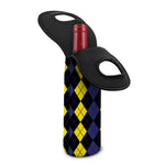 Yellow Black And Blue Argyle Print Single Neoprene Wine Tote