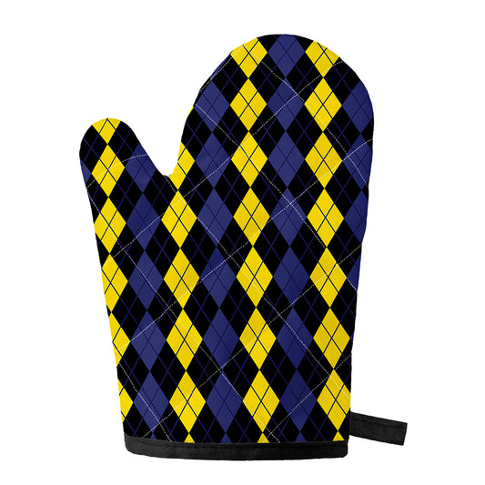 Yellow Black And Blue Argyle Print Single Oven Mitt