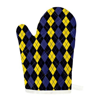 Yellow Black And Blue Argyle Print Single Oven Mitt