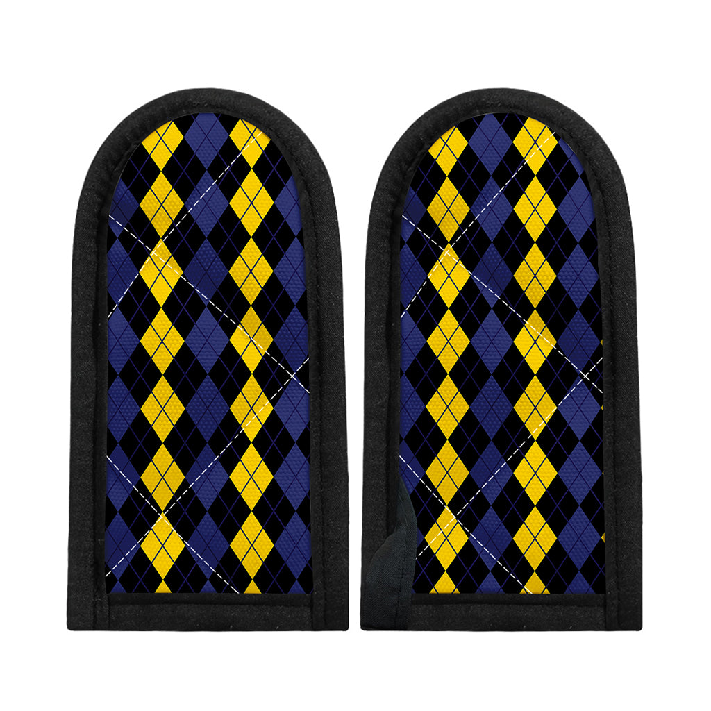 Yellow Black And Blue Argyle Print Skillet Handle Cover
