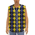 Yellow Black And Blue Argyle Print Sleeveless Baseball Jersey