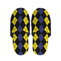 Yellow Black And Blue Argyle Print Slippers