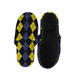 Yellow Black And Blue Argyle Print Slippers