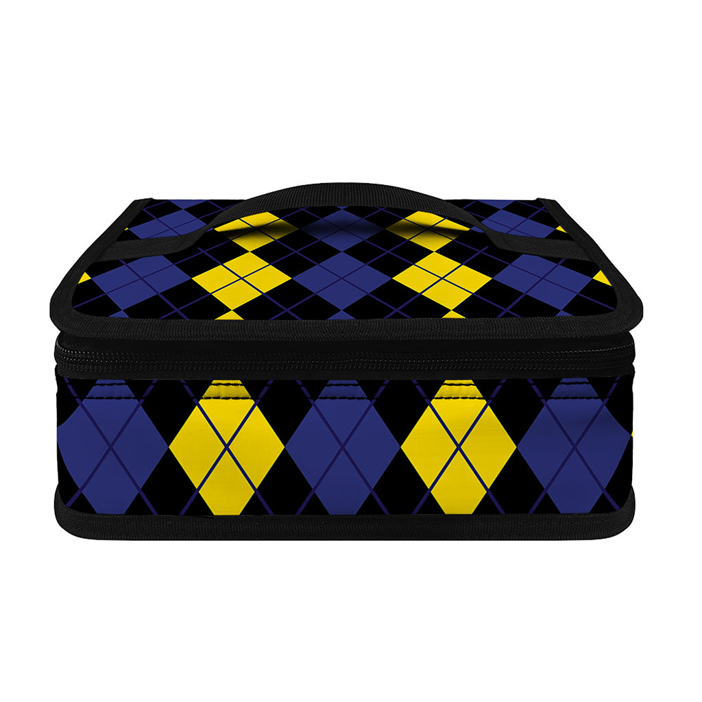 Yellow Black And Blue Argyle Print Small Lunch Bag