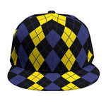 Yellow Black And Blue Argyle Print Snapback Cap