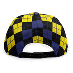 Yellow Black And Blue Argyle Print Snapback Cap