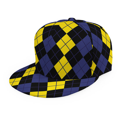 Yellow Black And Blue Argyle Print Snapback Cap