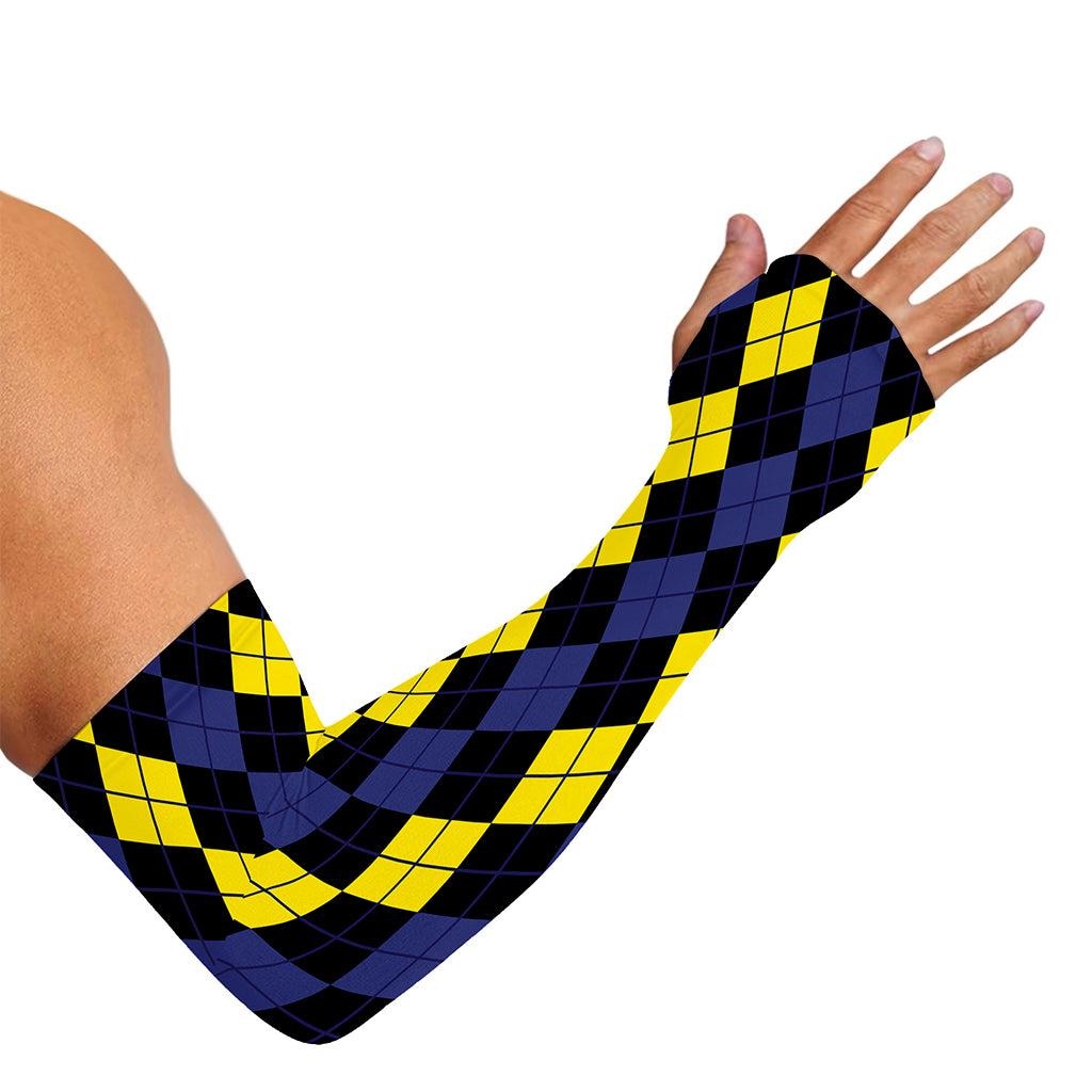 Yellow Black And Blue Argyle Print Sun Protection Arm Sleeves