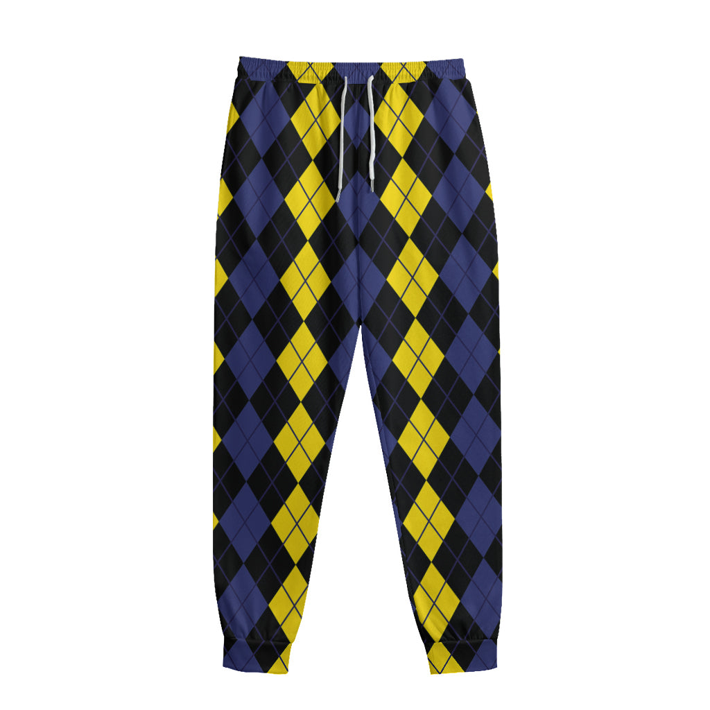 Yellow Black And Blue Argyle Print Sweatpants