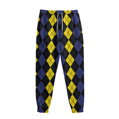 Yellow Black And Blue Argyle Print Sweatpants