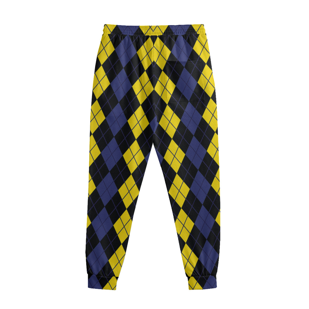 Yellow Black And Blue Argyle Print Sweatpants