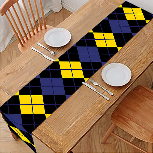 Yellow Black And Blue Argyle Print Table Runner