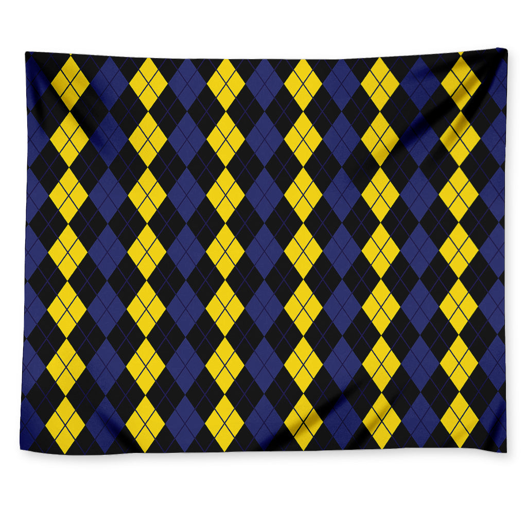 Yellow Black And Blue Argyle Print Tapestry