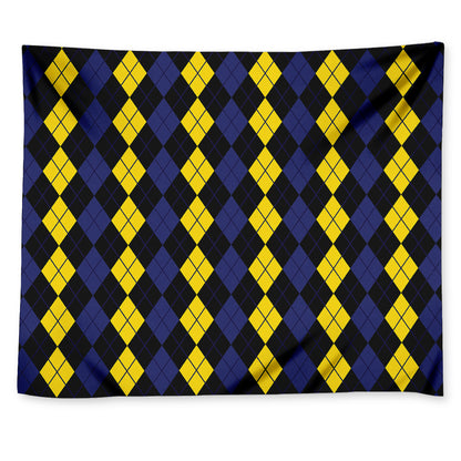 Yellow Black And Blue Argyle Print Tapestry