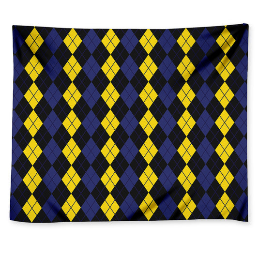 Yellow Black And Blue Argyle Print Tapestry