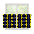 Yellow Black And Blue Argyle Print Tier Curtains