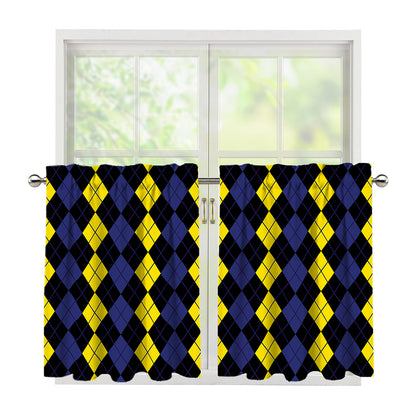 Yellow Black And Blue Argyle Print Tier Curtains