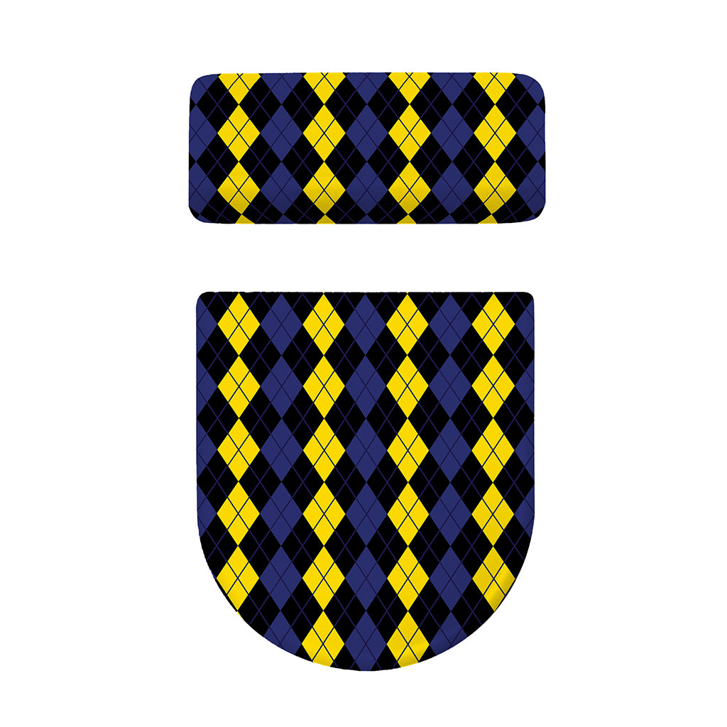 Yellow Black And Blue Argyle Print Toilet Lid And Tank Cover Set