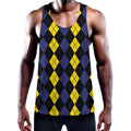 Yellow Black And Blue Argyle Print Men's Workout Tank Top
