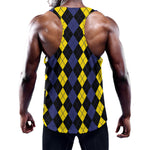 Yellow Black And Blue Argyle Print Training Tank Top