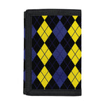 Yellow Black And Blue Argyle Print Trifold Wallet