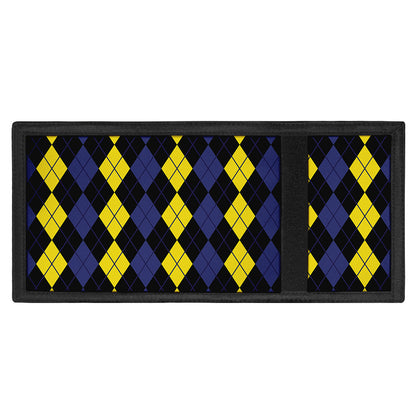 Yellow Black And Blue Argyle Print Trifold Wallet