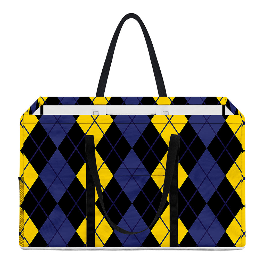 Yellow Black And Blue Argyle Print Utility Tote Bag