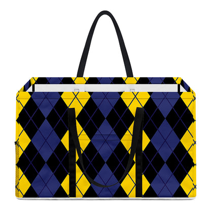 Yellow Black And Blue Argyle Print Utility Tote Bag
