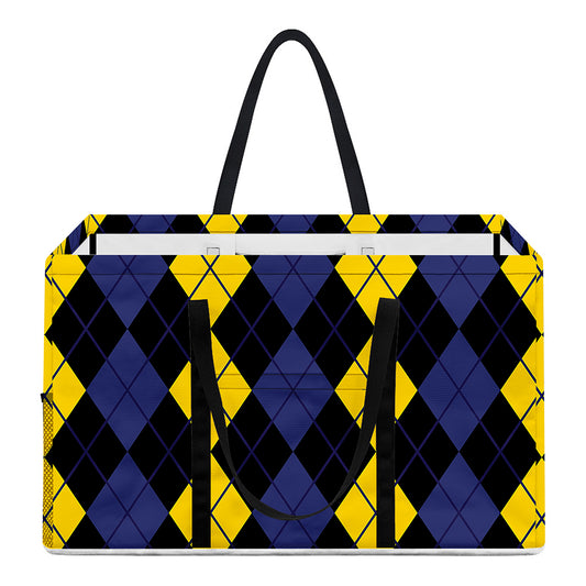 Yellow Black And Blue Argyle Print Utility Tote Bag