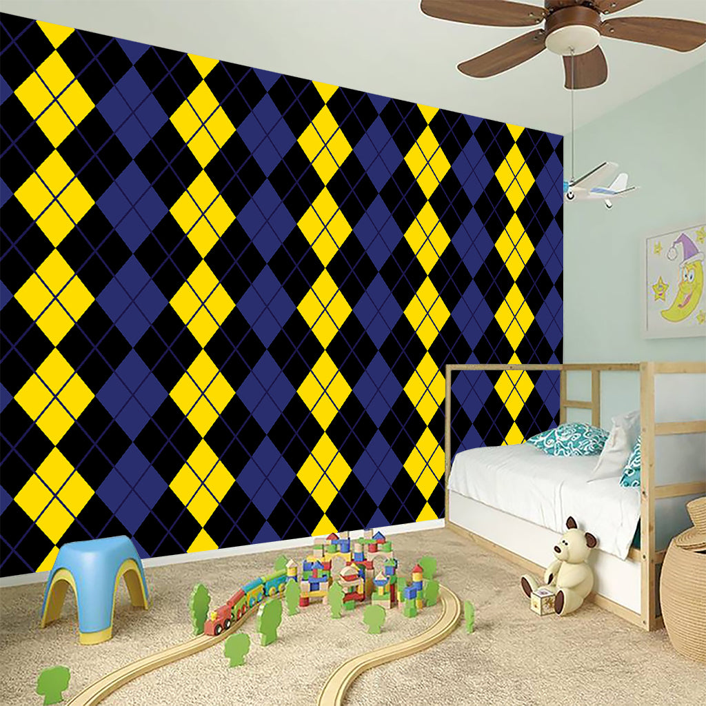 Yellow Black And Blue Argyle Print Wall Sticker