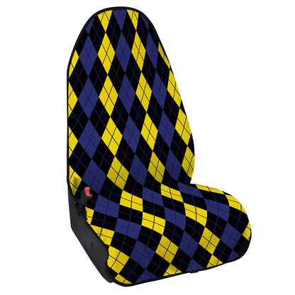 Yellow Black And Blue Argyle Print Waterproof Car Seat Cover