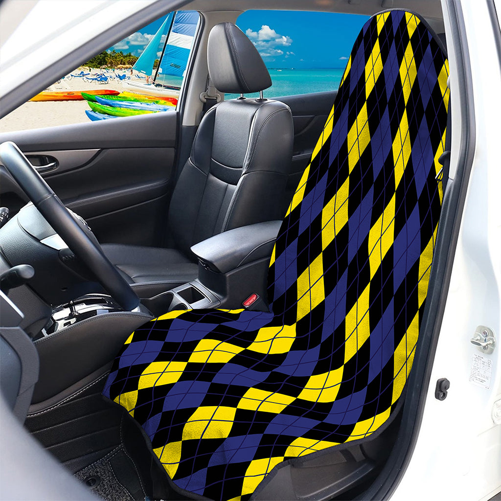 Yellow Black And Blue Argyle Print Waterproof Car Seat Cover
