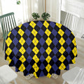 Yellow Black And Blue Argyle Print Waterproof Round Tablecloth