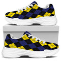 Yellow Black And Blue Argyle Print White Chunky Shoes