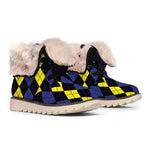 Yellow Black And Blue Argyle Print Winter Boots
